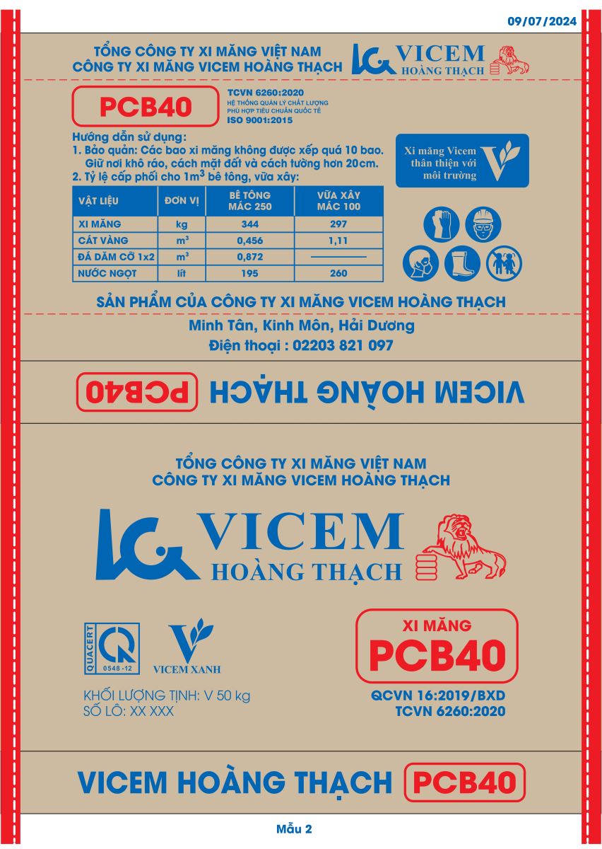 Vỏ bao Xi măng Hoàng Thạch PCB40